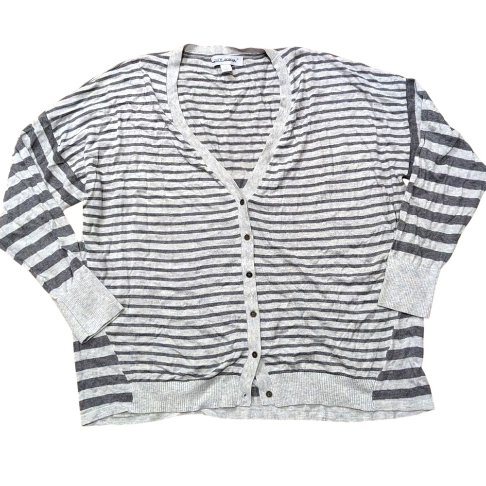 Pure Energy NEW Plus 1X Gray striped v-neck cardigan sweater
